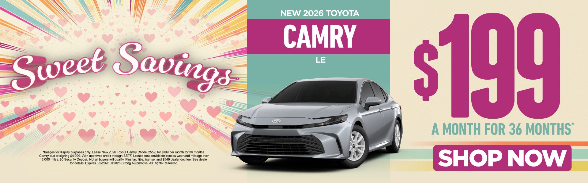 NEW 2026 TOYOTA CAMRY LE "$199/mo for 36 months* "