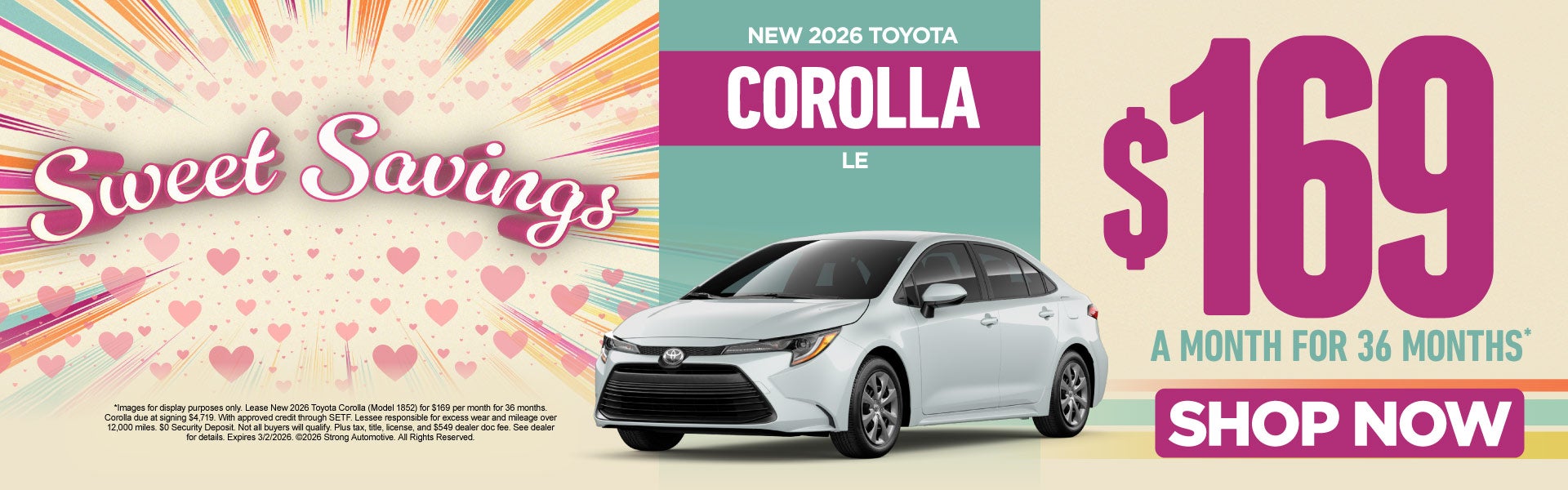 NEW 2026 TOYOTA COROLLA LE "$169/mo for 36 months* "
